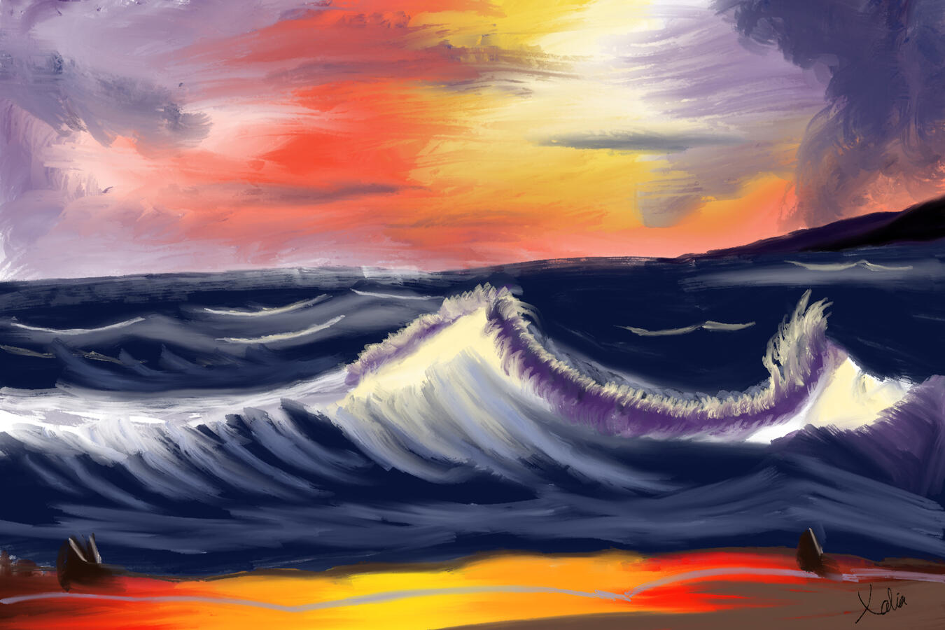 Bob Ross Sunset Waves - Flat Brush