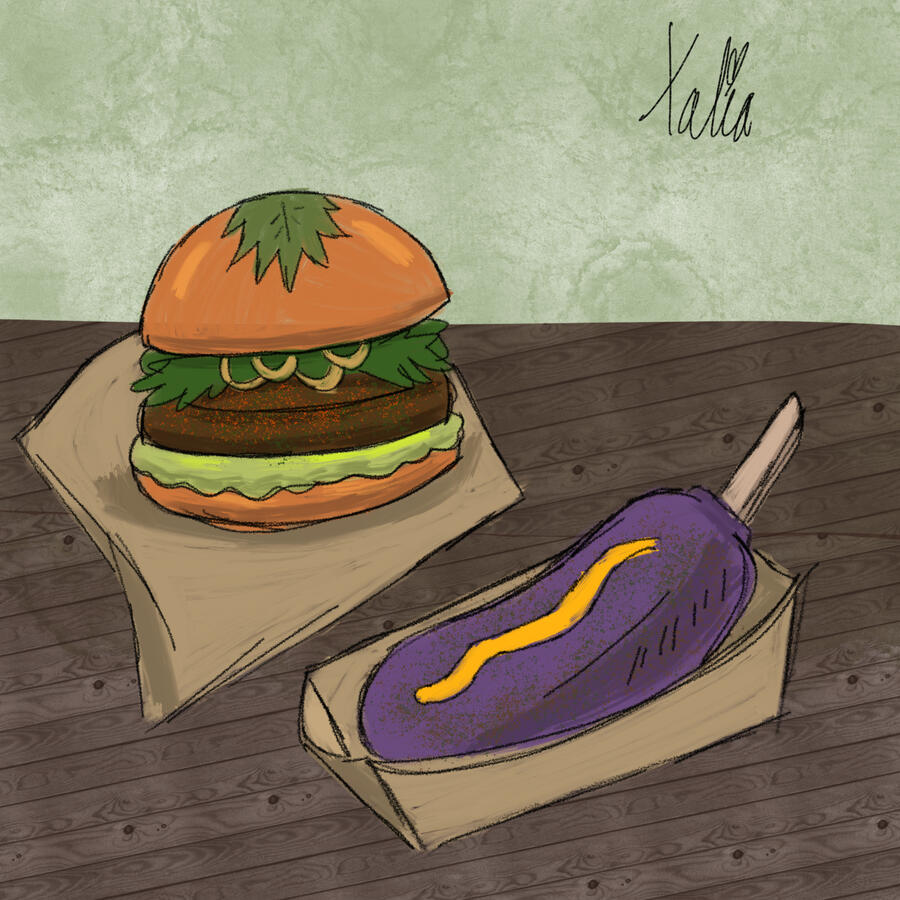 Burger + Corndog - Oil Paint